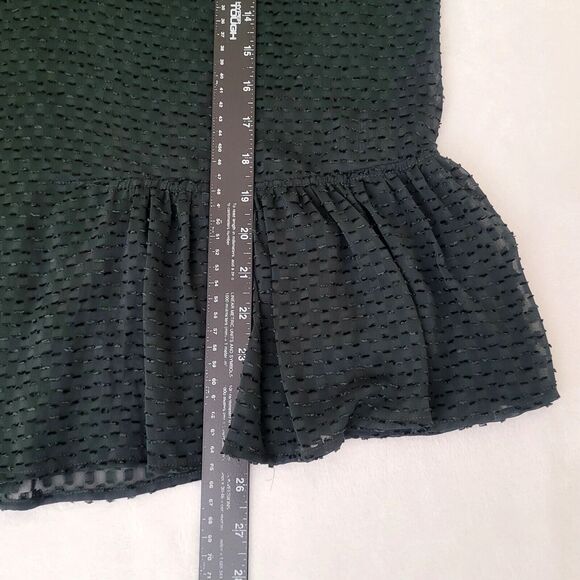 H&M Forest Green Dark Romance Half Peplum‎ Swiss Dots Blouse Top Size Medium - Picture 6 of 6